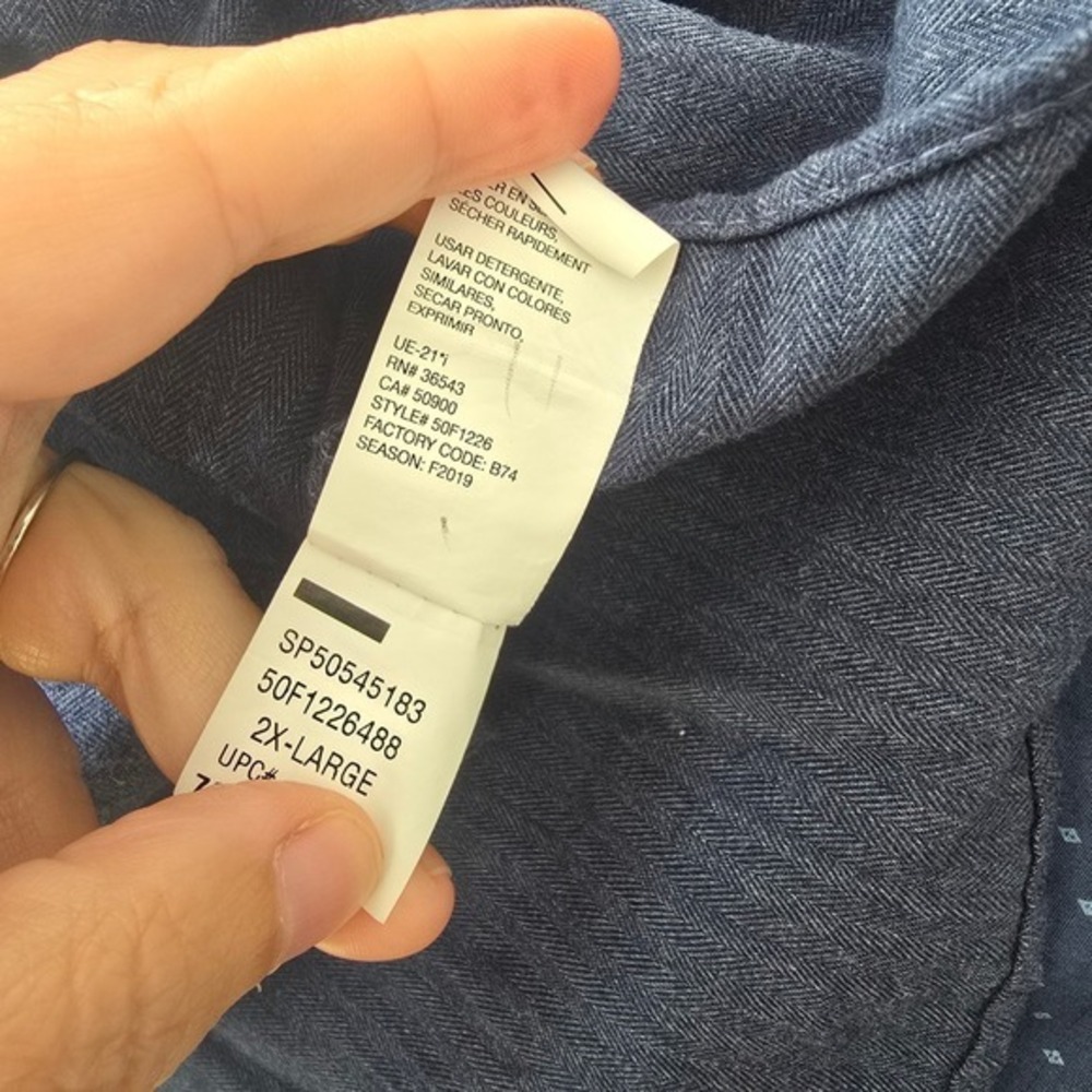 😀 Van Heusen Flex XXL Slim Fit Blue Herringbone Button Down Shirt - Picture 7 of 7